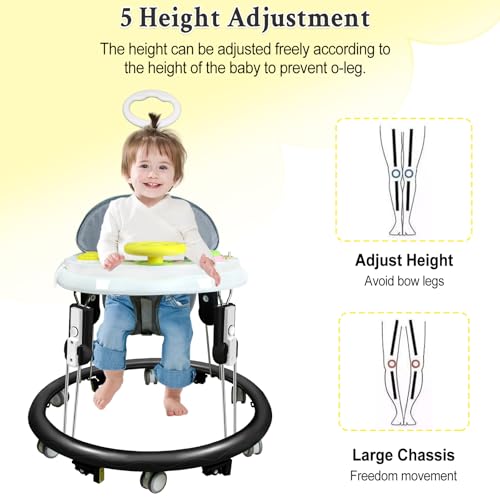 Foldable Baby Walker for Boys Girls, 5-in-1 Toddler Activity Walkers