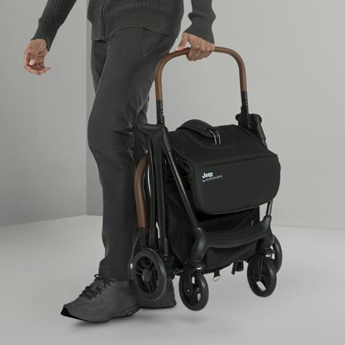 Jeep Altitude Compact Travel Stroller by Delta Children Greenguard Gold, Easy One Hand Fold, Lightweight, Extendable Canopy with Peek-a-Boo Window, Reclining Seat, 4 Wheel Suspension, Black