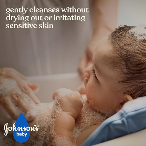 Johnson's Sensitive Care Baby Wash & Shampoo, Daily Moisturizing 2-in-1 Baby Wash & Shampoo to Gently Cleanse Without Drying Out Sensitive Skin, Light Scent, Hypoallergenic, 13.6 fl. oz