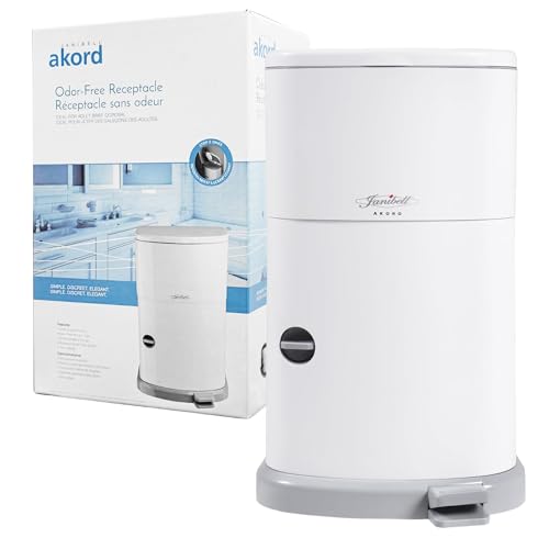 Janibell Akord 330 Adult Diaper Pail System – Holds Up to 35 Adult Diapers per Load, 560 Diapers per Refill Roll, 11-Gallon Hands-Free Step-On Trash Can, Odor-Locking Double Seal, White Resin