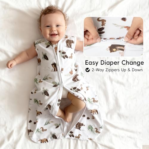 david's kids 100% Organic Cotton Baby Sleep Sack 6-12 Months, Soft Baby Wearable Blankets with 2-Way Zipper, 2 Pack Comfy Sleeping Bags for Infant Newborn Boys Girls, Medium Size, Woodland