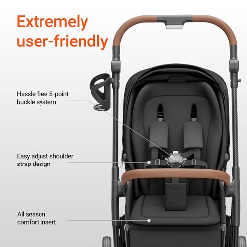 MAMAZING Air Lux Baby Stroller, Carbon Fiber Frame Only 15.8lbs, Compact Fold Toddler Stroller with Reversible Seat with Infant Insert, Included UPF 50+ Canopy, Large Storage Basket & Car Seat Adapter