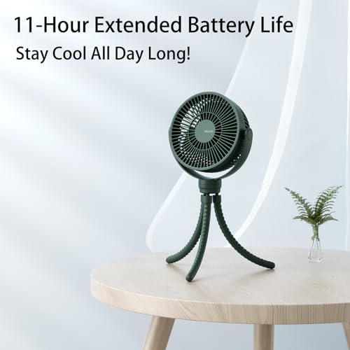 JISULIFE Battery Operated Portable Stroller Fan,4 Wind Speeds and 720° Adjustable Angle,USB Rechargeable Handheld Mini Fan,Octopus Clip Design for Crib, Golf Cart, Treadmill - Green