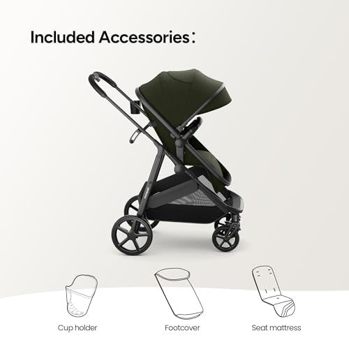 Mompush Wiz 2 in 1 Baby Stroller with Infant Pramette Mode, One Hand Fold Convertible Newborn to Toddler Stroller with Reversible Seat and Large UPF 50+ Canopy