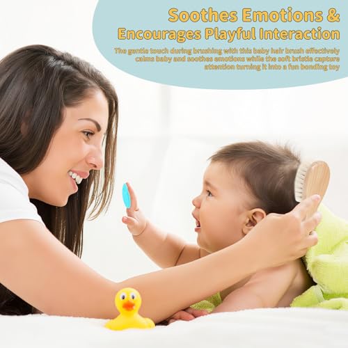 DEBETOOL Cradle Cap Brush and Comb Set with Baby Hair Brush - 3-Piece Wooden Baby Brush Kit for Newborns and Infants