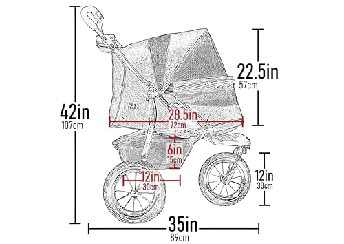 Pet Gear No-Zip AT3 Pet Stroller for Cats/Dogs, Zipperless Entry, Easy One-Hand Fold, Jogging Tires, Removable Liner, Cup Holder + Storage Basket, Sea Salt