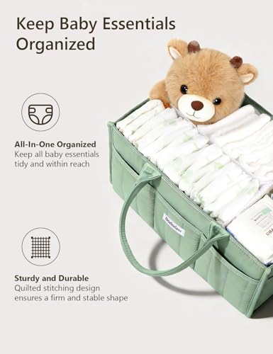 DADADEER Baby Diaper Caddy Organizer, Portable Nursery Storage Basket for Newborn Essentials, Changing Table & Car Caddy Organizer, Gift for Baby Shower, Registry Must-Have for Boy Girl, Green