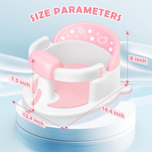 SMGZG Baby Bath Seat 6M+, Non-Slip Cushion, CPSC Certified, 5-Pc Set, Pink