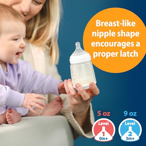 Dr. Brown's Silicone Baby Bottle with Collapsible Insert Designed to Reduce Colic, 9 oz with Wide-Neck Level 2 Medium Flow Nipple, BPA-Free, 3m+, Green, 4-Pack
