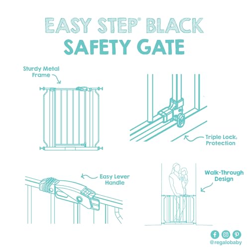 Regalo Safety 29-38.5" Baby Gate for Doorways & Bottom of Stairs, Pressure Mounted Baby Gate with Door for Babies, Toddlers & Pets, Tested & Safe for 30 Years, American Designed, American Owned, Black