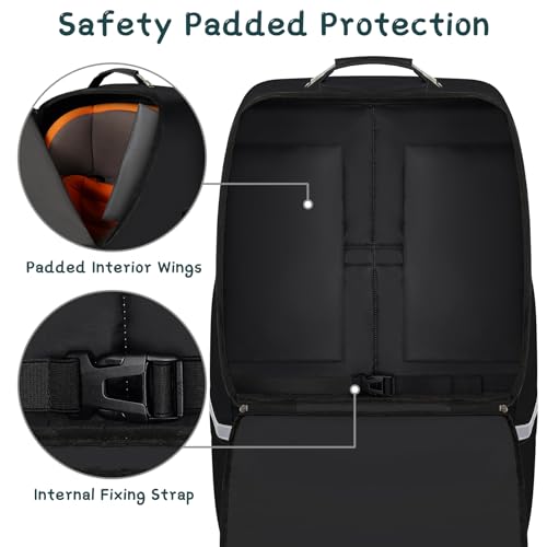 Car Seat Travel Bag,Padded Car Seats Backpack with Steel Cable Handle and Reflective Stripes, Large Durable Carseat Carrier Bag,Airport Gate Check Bag,Infant Seat Travel Bag with Shoulder Strap,Black