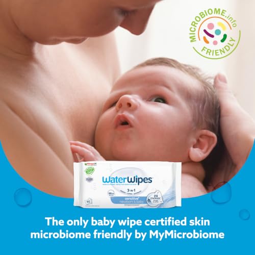 WaterWipes Sensitive+ Newborn & Baby Wipes, 3-In-1 Cleans, Cares, Protects, 99.9% Water, Unscented & Hypoallergenic, 720 Count (12 Packs)