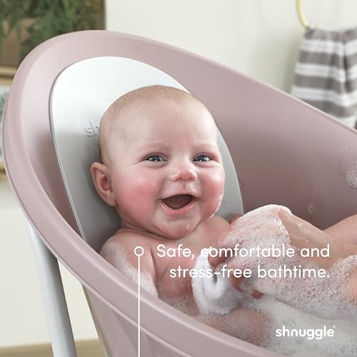 Shnuggle Newborn Baby Bath | Built in Support Bump and Soft Backrest | Suitable from Newborn | Bath Seat Support Includes Plug | Taupe