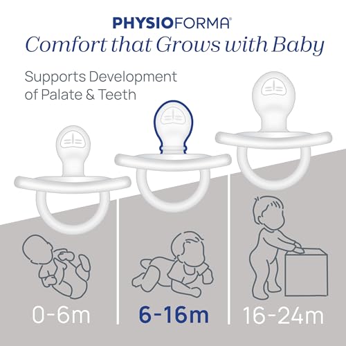 Chicco PhysioForma Luxe Orthodontic Pacifier for Babies 6-16 Months, One-Piece 100% Soft Silicone, Supports Breathing, Textured Shield & Handle, Sterilizing Case, BPA Free, 2-Pack, Crystal