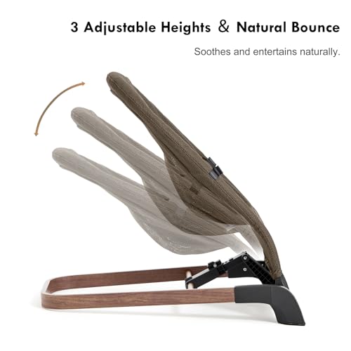 Foldable Baby Bouncer, Baby Bouncer Seat with 3 Adjustable Heights, Portable Newborn Rocker, Ergonomic Bouncer Seat for Natural Bounce, Bouncer for Babies 0-6 Months, Breathable Mesh (Light Brown)