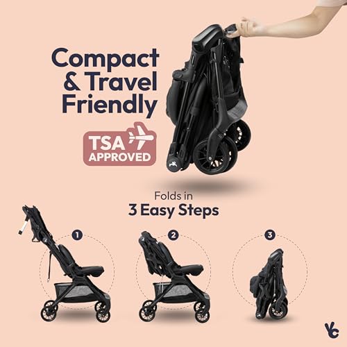BabbleRoo Hoplite Compact Stroller – Lightweight Travel Stroller for Airplane (12.3 lbs), from Birth to 55 lbs, Easy Fold, PU Wheels, Alloy Frame, Near-Flat Recline, Cup Holder, Baby Stroller