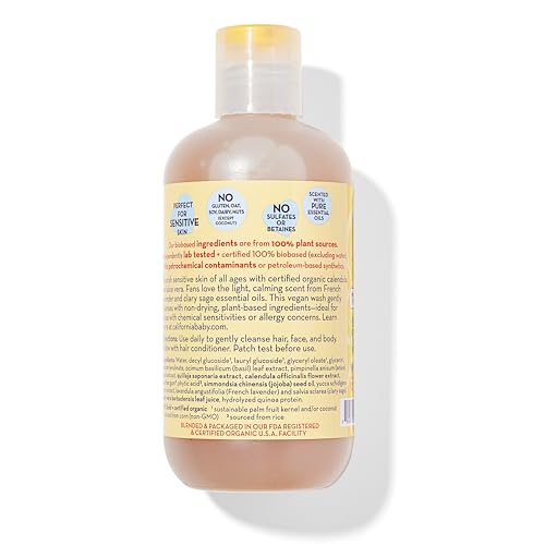 California Baby Calendula Baby Shampoo + Baby Wash | 100% Plant-Based | Soothing Lavender Body Wash Sensitive Skin | Hypoallergenic | 251 mL / 8.5 oz