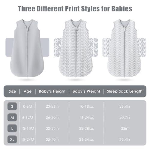 SWEET DOLPHIN Baby Sleep Sack 0-6 Months - 100% Cotton 2-Way Zipper TOG 0.5 Infant Wearable Blanket, Newborn Essentials Toddler 3 Pack Sleeping Sacks - Grey