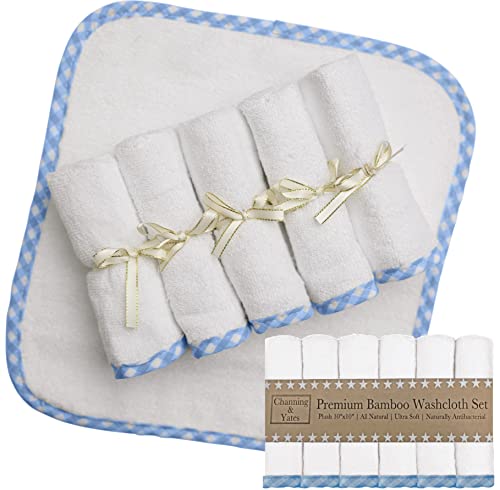 Channing & Yates - Premium Baby Washcloths - (6-Pack) Organic Baby Wash Cloths - Thick, Soft, Plush - Great for Eczema - Face Washcloths (Blue on White)