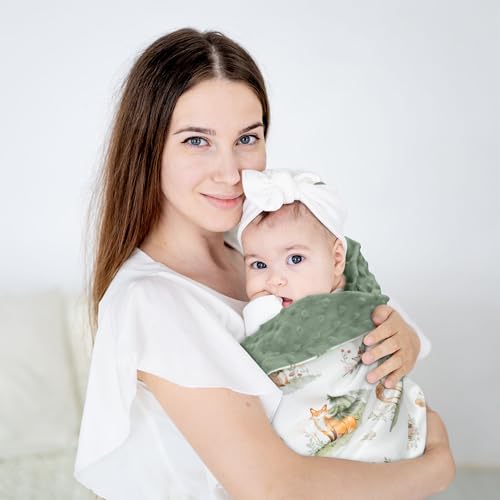 Civarua Kids Baby Blanket for Boys Girls, Super Soft Double Layer Minky Dot Blanket with Woodland Animals, 30x40 Inch Lightweight Dotted Backing for Infant Toddler Nursery Crib, Sensory Security Throw