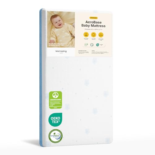 MAMAZING Aerobase Baby Crib and Toddler Mattress 52" L x 28" W, 2-Stage Breathable Mattress, Non-Toxic, Waterproof Liner, Machine-Washable Cover, Fits Standard Baby Crib & Toddler Bed