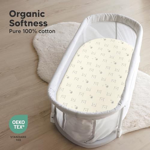 2pk Organic Baby Bassinet Sheets Boys, Girls, Fitted Sheet (Bumble Bear)