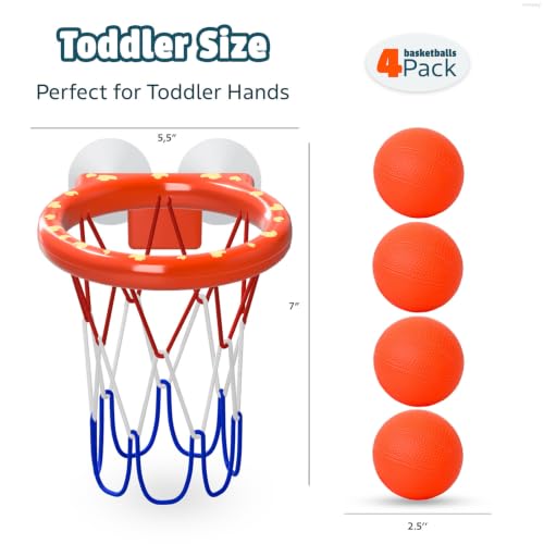 Bath Toys – Bathtub Basketball Hoop for Toddler | Bath Toys for Kids with 4 Mold-Free Balls and Strong Suction Cups Basketball Hoop | Toddler Shower Toys and Fun Bathtub Toys for Boys and Girls