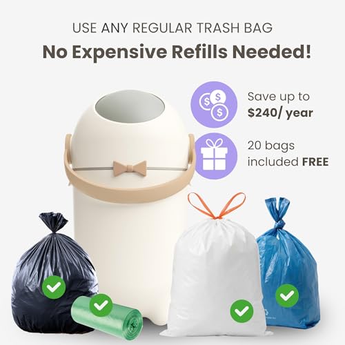iTouchless Odor-Locking Diaper Pail - 2026 Award-Winning Ag+ Silver Ion Nursery Bin - Fits Any Bag, No Refills Needed - Includes 20 Leak-Proof Bags (Hold 300 Diapers) - Boho White Baby Registry Gift