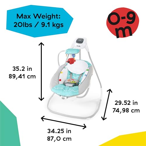 Baby Einstein Ocean Explorers Musical Compact, Lightweight Baby Swing, 6-Speed Multi-Direction, Vibrations, Music, Sounds, 0-9 Months - Grey