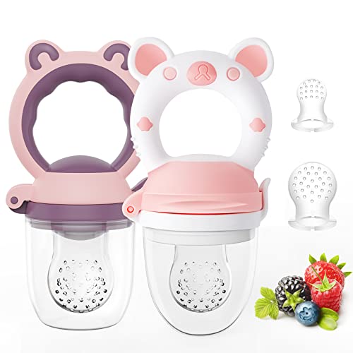 Baby Solids/Frozen Fruit Feeder Pacifier, Infant Teether Toy 4M+, BPA-Free Silicone Pouch & Nipple, Safely Introduce Solids, Teething Relief, 2-Pack