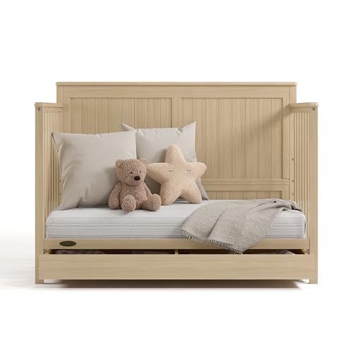 Graco Hadley 5-in-1 Convertible Crib with Drawer – GREENGUARD Gold Certified, Fits Standard Crib Mattress, Converts to Toddler Bed, Daybed and Full Bed, 4 Adjustable Mattress Heights (Driftwood)