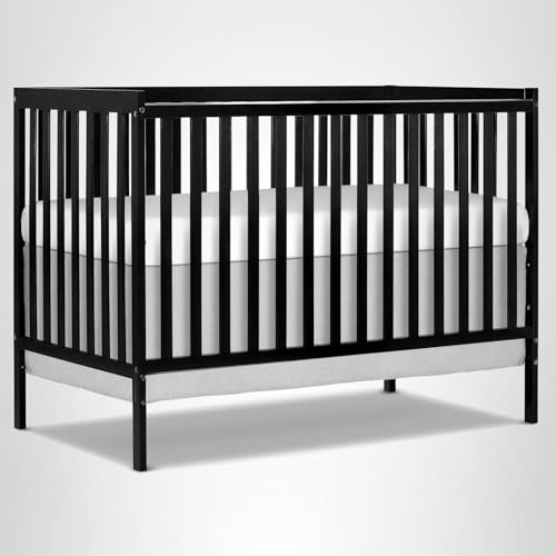 Dream On Me Synergy 5-in-1 Convertible Full-Size Baby Crib with Toddler, Day & Full Bed Conversion in Black, GreenGuard Gold & BSA, 3 Mattress Heights, Sustainable Pinewood