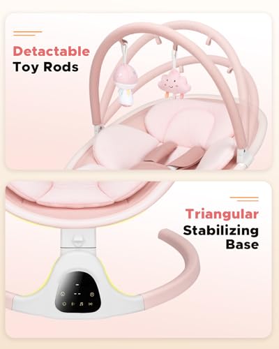 Baby Swing for Infants, Infant Swing with 5 Swing Speed, Built-in Soothe Melodies, 5-Point Harness, Electric Infant Swing with Bluetooth for Indoor & Outdoor Use (Pink)