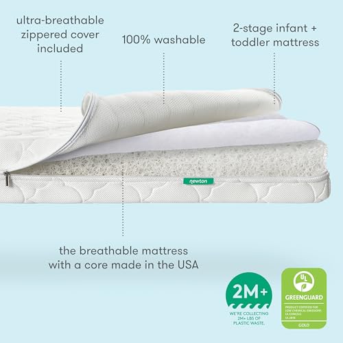 Newton Baby Crib Mattress and Toddler Bed - Ultra-Breathable Proven to Reduce Suffocation Risk, Washable Core & Cover, All-Stages, Infant to Toddler, Deluxe 5.5" Thick - White