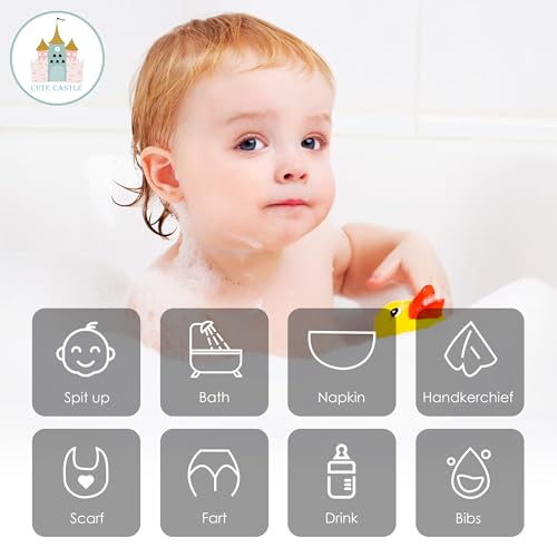 Cute Castle 12 Pack Muslin Baby Washcloths - Large 12'' by 12'' - Ultra Soft 100% Cotton - Super Absorbent Burp Cloths for Unisex, Boy, Girl -White