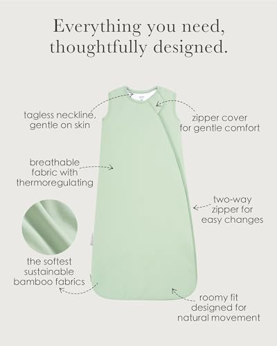 CUDDLEBAMBOO Bamboo Viscose 1.0 Tog Sleep Sack 6-12-18 Months, Soft Breathable Baby Sleeping Bag, Wearable Blanket Baby with 2-Way Zipper, Sage