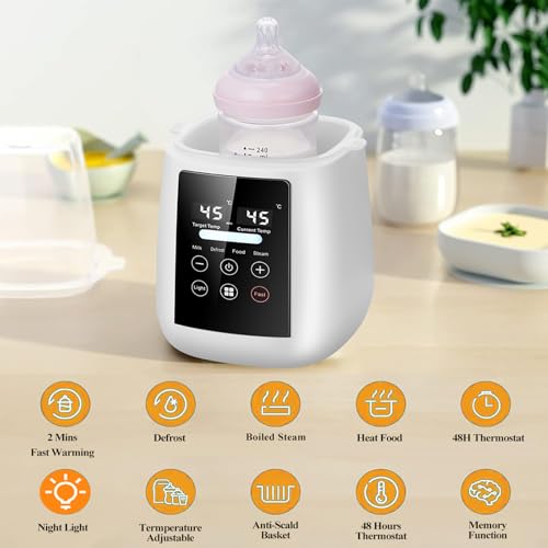 Baby Bottle Warmer All Bottles, Water Bath Milk Warmer 48H Thermostat Food Heater Breastmilk Thaw Formula Water Warming Steamer IMD LED Display Accurate Temperature Control