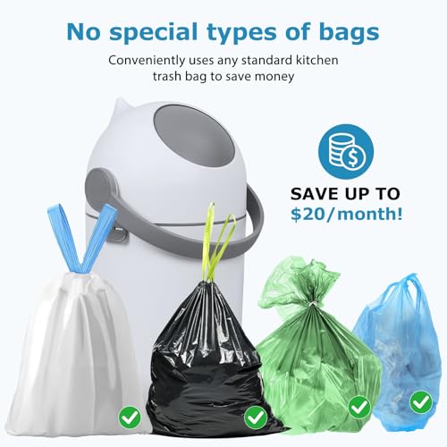 Grebest Diaper Pail with Airtight Lid, Odorless Diaper Bin, 15 Liter/4 Gallon Nursery Trash Can, Holds Up to 16 Diapers, Easy to Clean, Portable Plastic Trash Can for Baby White