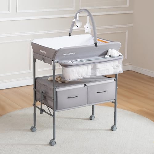 Maydolly Baby Changing Table, Maydolly Portable Foldable Changing Table, Waterproof Diaper Changing Station, Adjustable Height Changing Station, Mobile Nursery for Newborn and Infant