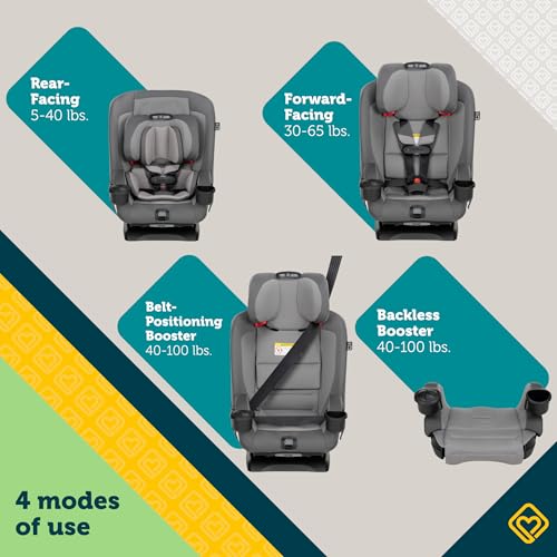 Safety 1st EverSlim 4-in-1 Convertible Car Seat, SecureTech Chest Clip, Ultra-Slim, 4-Mode Infant to Booster, Baby Car Seat, 5-100 lbs, Memory Foam, Office Space
