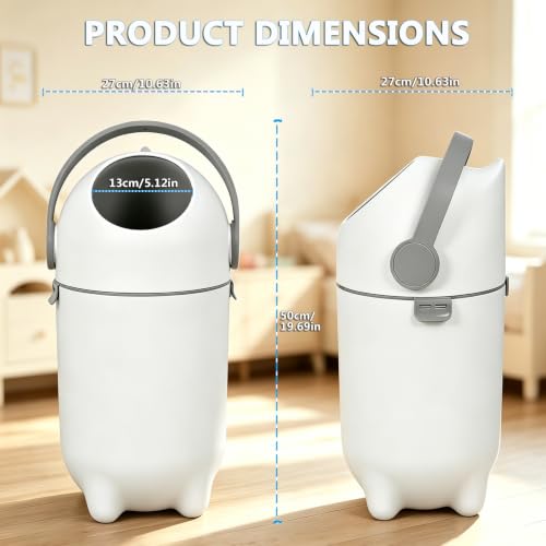 SaftSpzre Baby Diaper Pail,Odor Locking,No Special Bag Required,One-Handed Use,15L Large Capacity Diaper Trash Can,Durable Plastic,Registry Must-Have Gift - White