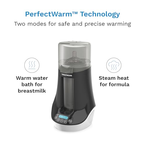 Baby Brezza Fast Baby Bottle Warmer - Baby Milk + Breastmilk Warmer Defroster – 2 Unique Temperatures for Breastmilk + Formula - Universal Fit for All Bottles, Bags + Jars