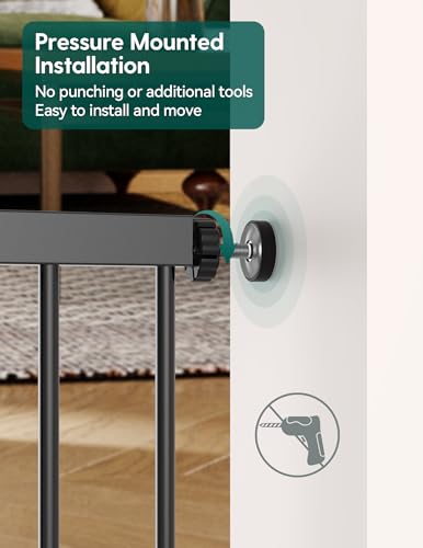 Babelio Upgraded Baby Gate with Cat Door, 29-43" Auto Close Durable Dog Gate for Stairs, Doorways and House, Easy Walk Thru Safety Gate with Pet Door Includes 4 Wall Cups, Black
