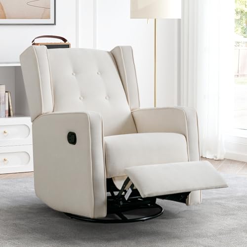 CANMOV Swivel Rocker Recliner Chair, Rocking Chair Nursery Glider Recliner, Manual Glider Chair for Nursery, White