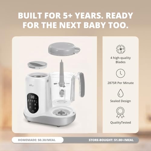 BEAR 2024 Baby Food Maker | One Step Baby Food Processor Steamer Puree Blender | Auto Cooking & Grinding |Infant Puree Maker with Self-Cleaning Function | Touch Screen Control, White