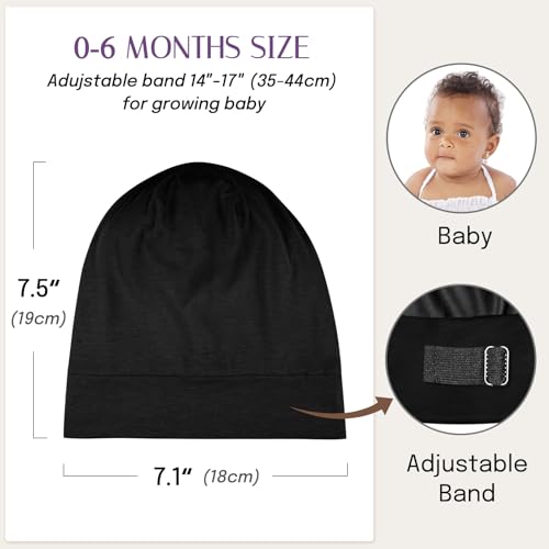 OLESILK Silk Baby Bonnet for 0-6 Months - 100% Mulberry Silk Toddler Hair Bonnet, Adjustable Night Cap for Sleeping Black