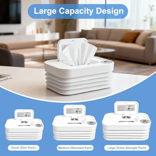 Baby Wipe Warmer, Portable Diaper Wipe Warmer, Foldable Wipe Heater and Dispenser, Wet Wipes Warmer with 3 Temperature Settings and Digital Display for Bathroom