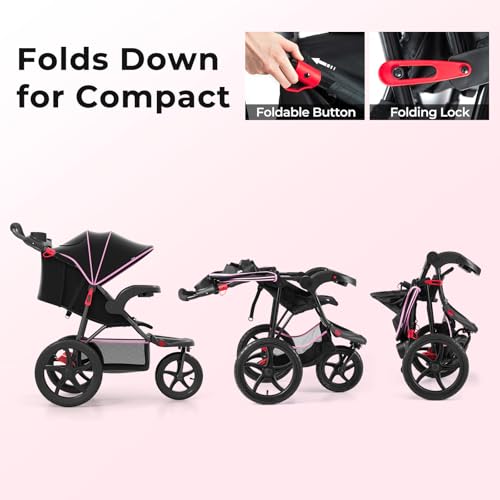 INFANS Jogging Stroller, Foldable Jogger with Air-Filled Tires Shock Absorbing Suspension Adjustable Backrest, Baby Running Strollers