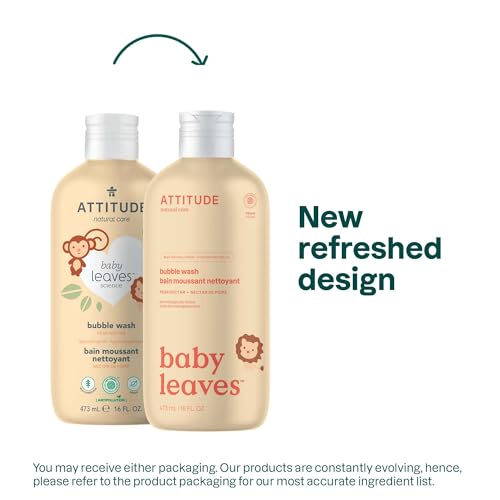 ATTITUDE Bubble Body Wash for Baby, EWG Verified, Dermatologically Tested, Plant and Mineral-Based, Vegan, Pear Nectar, 16 Fl Oz