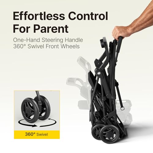 BabyVista Lightweight Umbrella Stroller, Travel Stroller with Near-Flat Recline & Snack Tray, Compact Folding with One Hand, UPF50+ Sun Canopy, Theme Park Approved